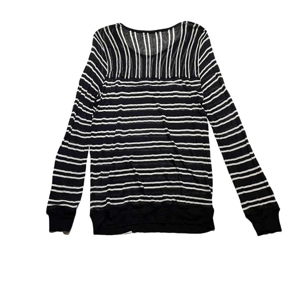 T by Alexander Wang Lightweight Sheer Knit Striped Long Sleeve Fitted Blouse Md - Picture 5 of 5